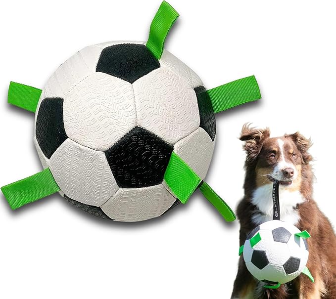 Hyper Pet Grab Tabs Dog Soccer Ball with Straps (7.5") Indoor or Outdoor; Interactive Durable Fetch Ball with Tug Toy for All Dog Breeds