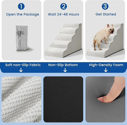 Dog Stairs for High Beds 22.4" H,5-Step Pet Ramp for Small & Medium Dogs | Airpanda Dog Steps with Washable Cover & High-Density Foam,Gentle Curved,Ideal for Senior & Short-Legged Dogs,Light Grey