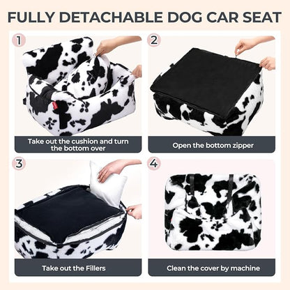 Dog Car Seat for Small Dogs & Cats Under 25 lbs, Milk Cow