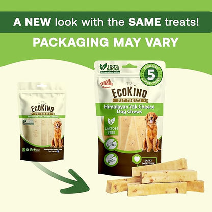 EcoKind Premium Gold Yak Cheese Himalayan Dog Chews, Dog Treats Large Breed, All Natural, High Protein Dog Chew, Bacon, Large - 3 Chews