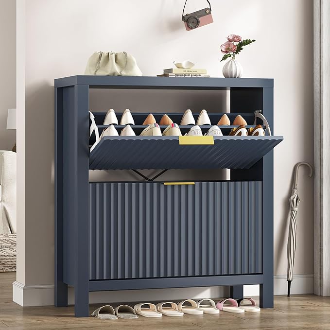 Shoe Cabinet Storage for Entryway, Fluted Shoe Cabinet