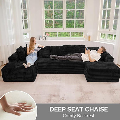 131'' Large Sectional Couches with Chaise, U Shaped Cloud Sofa, No Assembly Required Deep Seat Modular Lounge Bed for Living Room 1PCS, Bedroom