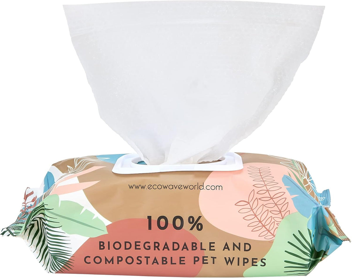 Eco Wave Hypoallergenic Plant-Based Pet Wipes, Dog and Cat Grooming Wipes for Face, Ears, Body, Butt, and Paws, Fragrance Free, Compostable, 400 Count