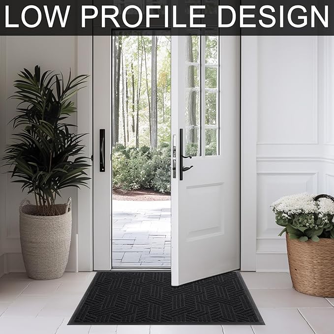 XADP Front Door Mat 29.5"x17" Indoors Outdoors Welcome Mats, Waterproof Non-Slip Rubber Backing Heavy Duty Doormat Outside Entrance, Low Profile Entryway Rugs Floor Mat for Patio, Pattern B Black