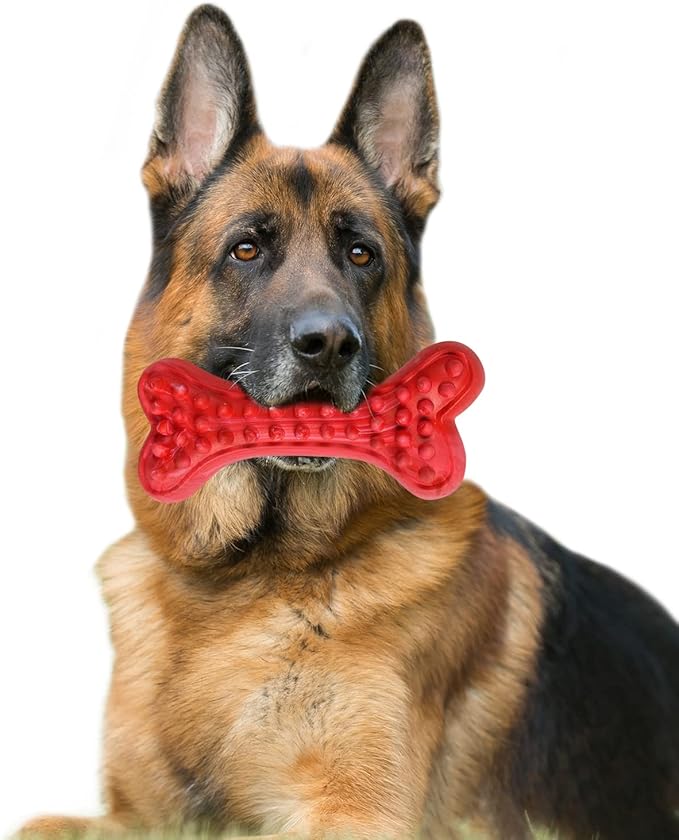 German Shepherd Dog Chew Toys for Aggressive Chewers,Indestructible Beef Flavored Tough Durable Dog Bone Toy Natural Rubber Teeth Cleaning Chews for Large/Medium Dogs