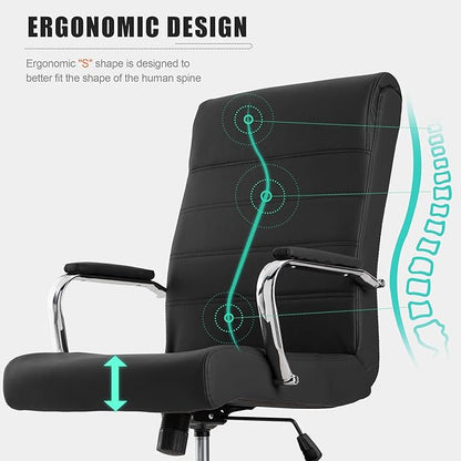BOWTHY Office Desk Chair,Modern Leather Conference Room Chairs,High Back Ergonomic Home ofiice Chair,Adjustable Height Swivel Executive Computer Chair with Padded Seat and Armrest