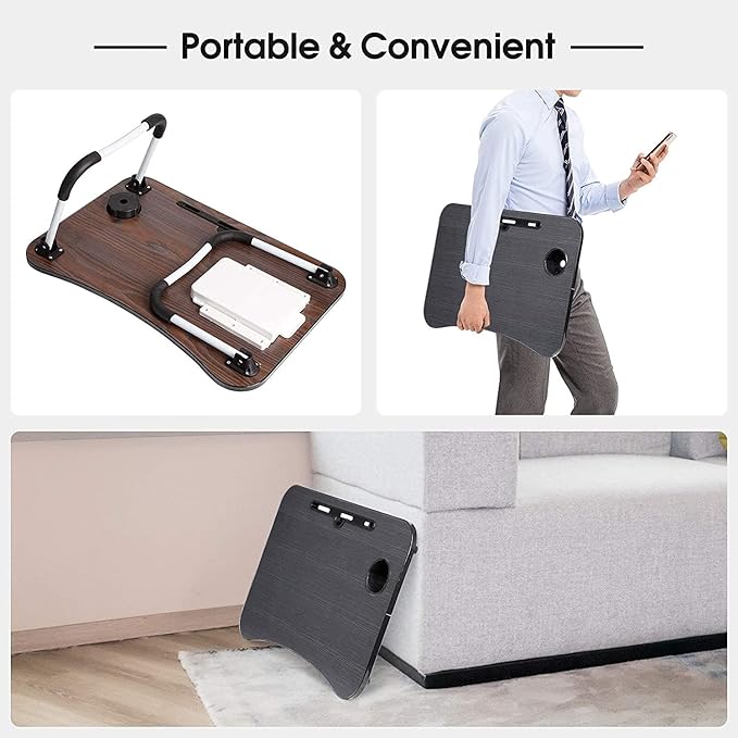 Laptop Desk Foldable Bed Table, Portable Lap Desk Laptop Bed Tray Table with Storage Drawer and Cup Holder, Lap TraysTables Notebook Stand Reading Desks Breakfast Tray for Beds Couch Sofa Floor