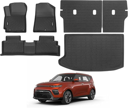 All Weather Floor Mats Fit for Kia Soul 2020-2025(Fit Cargo Floor in Upper Position) Floor Mats & Trunk Mat & Backrest Mat Replacement for Kia Soul Accessories Anti-Slip Floor Liner