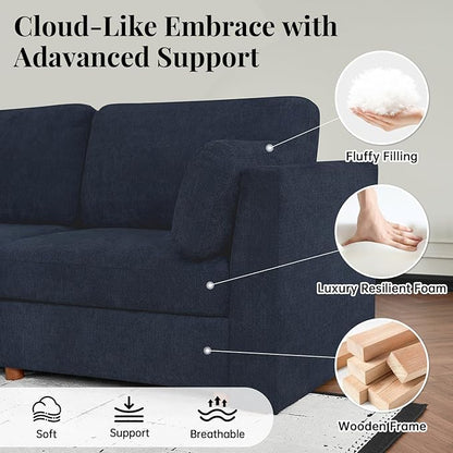 CUGOAO 117.7'' Modular Sectional Sofa, Oversized L-Shaped Sectional Couch with Ottoman, Deep Seat Chenille Cloud Couch, Mordern Upholstered Couches for Living Room, Apartment, Office, Blue