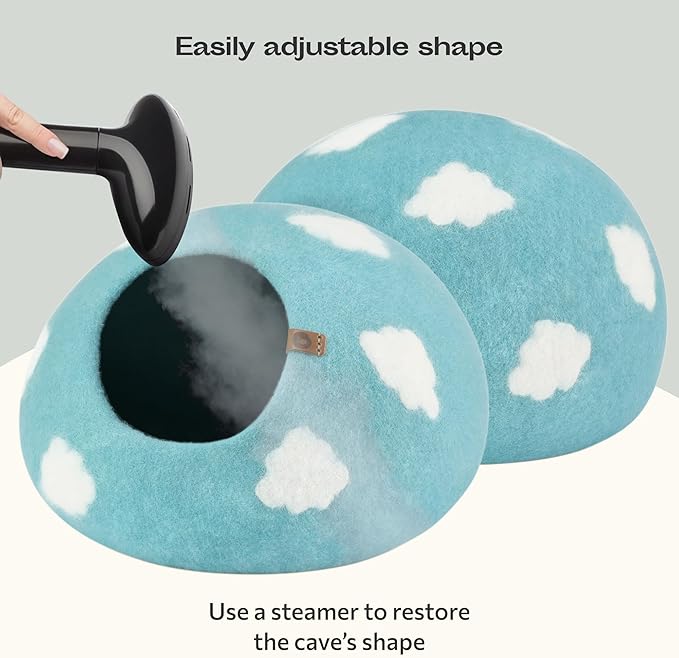 Cat Cave – Premium Felt Cat Bed Enclosure for Indoor Cats, Handmade Merino Wool (Cloud Nap Blue, Medium)