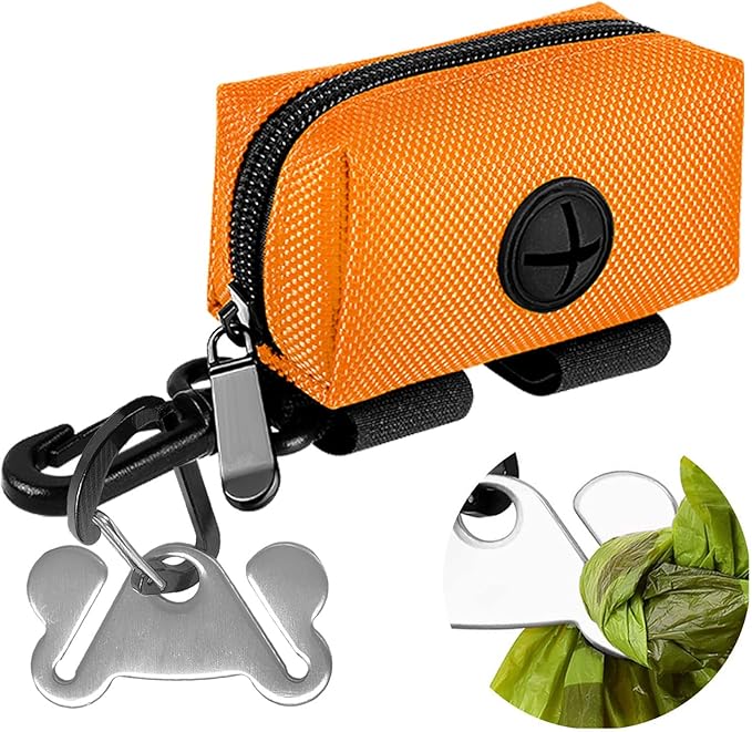 Dog Waste Bag Dispenser Pet Poop Bags Holder for Doggie Waste Bags Dispensers Soft Fabric Zipper Small Doggy Puppy Pouch for Leash Accessory Attachment with Carrier,Orange