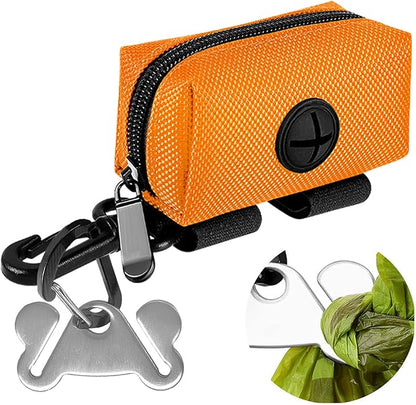 Dog Waste Bag Dispenser Pet Poop Bags Holder for Doggie Waste Bags Dispensers Soft Fabric Zipper Small Doggy Puppy Pouch for Leash Accessory Attachment with Carrier,Orange