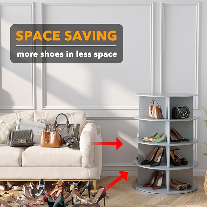 SpaceAid 4 Tier Rotating Shoe Rack Tower, Spinning Shoe Display Lazy Susan