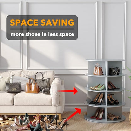 SpaceAid 4 Tier Rotating Shoe Rack Tower, Spinning Shoe Display Lazy Susan