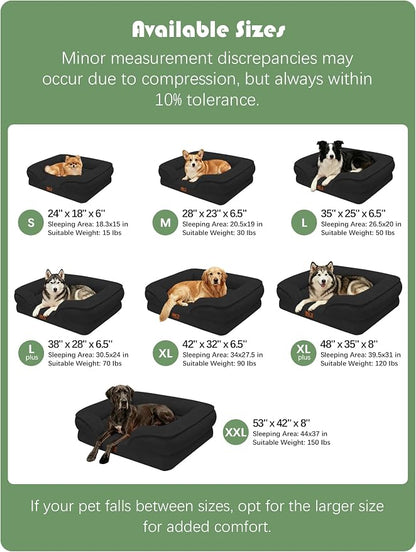 Spotted Play Orthopedic Dog Bed with Sides - Sofa Beds for Large Dogs, Supportive Foam Pet Couch Bed with Washable Removable Cover, Waterproof Lining and Non-Slip Bottom, Black - L-Plus