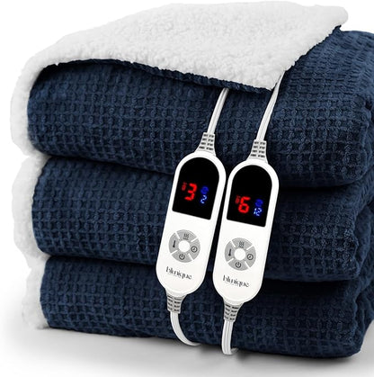 Heated Blanket Electric Blanket King Waffle, 90x100 Inches Sherpa Fleece Fast