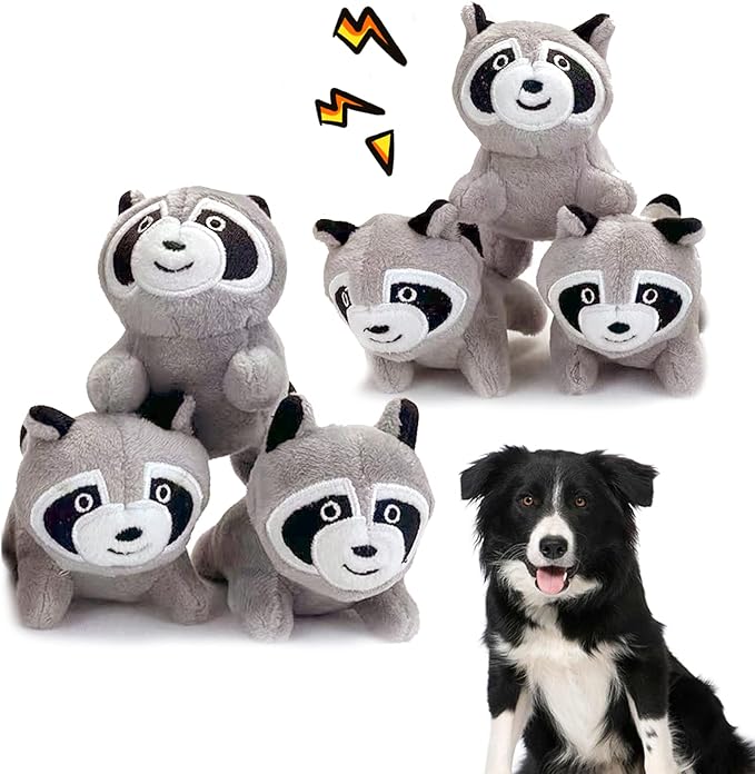 Interactive Squeaky Dog Toy, Replacement Animals Raccoon Pack of 6