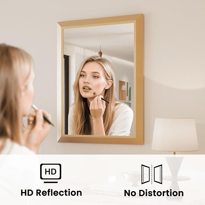 Amorho Bathroom Mirror, 30x36 Inch Golden Thick Metal Framed Wall Mirrors
