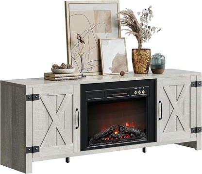 Bestier 63" Fireplace TV Stand for TVs Up to 70", Farmhouse Barn Door