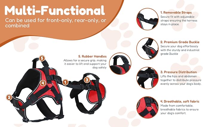Doggie Stylz Multi-Functional Full-Body Lifting Dog Harness Vest | Designed for Front-Only, Rear-Only, Please Measure Before Ordering