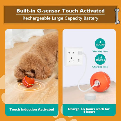 PetDroid Interactive Dog Toys Dog Ball,[2025 Newly Upgraded] Durable Motion Activated Automatic Rolling Ball Toys for/Small/Medium/Large Dogs,USB Rechargeable(Orange)