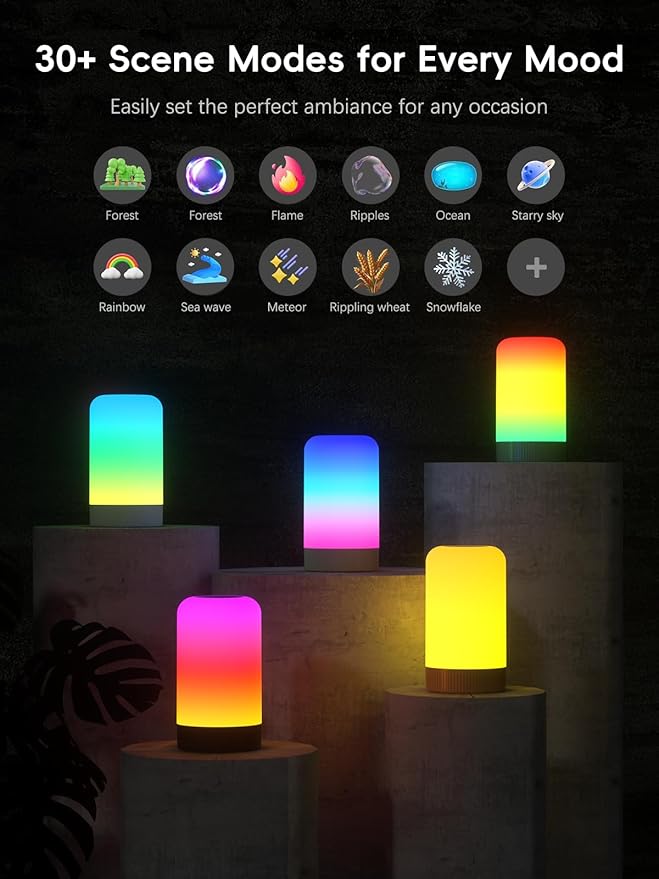 RGBICWW Smart Table Lamp, Touch Bedside Lamp with App Control, LED Desk Lamp with Music Sync, 30+ Scenes & 16M Colors, Color Changing Lamp for Bedroom Living Room Gaming Dimmable Night Light, White