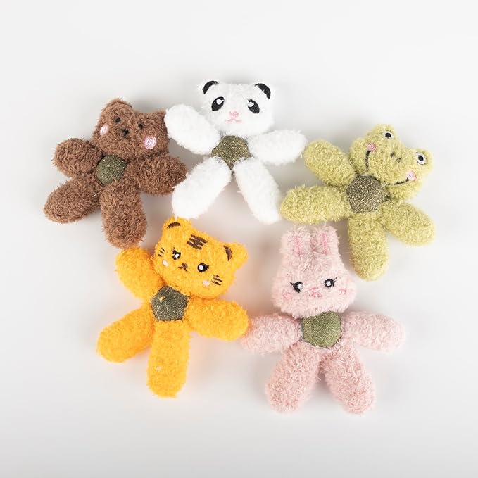 Cat Toys with Catnip Kitten Chew Bite Supplies Boredom Relief Fluffy Kitty Teeth Cleaning Chewing Cat Lovers Interactive Plush Gift (Tiger&Panda)
