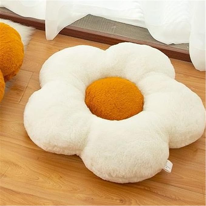 YILANLAN Cute Flower Cushion Plush Floor Pillow Casual Comfortable Pillow Office Living Room Bed Decoration Cushion Simple Room Decoration (50cm, Khaki)
