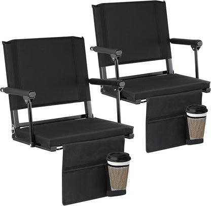 FAHKNS 2 PCS Stadium Seats for Bleachers - Stadium Seats with Back Support，Multifunctional Outdoor Stadium Chair with Shoulder Straps/Storage Pockets/Concealed Hooks for Sports Events