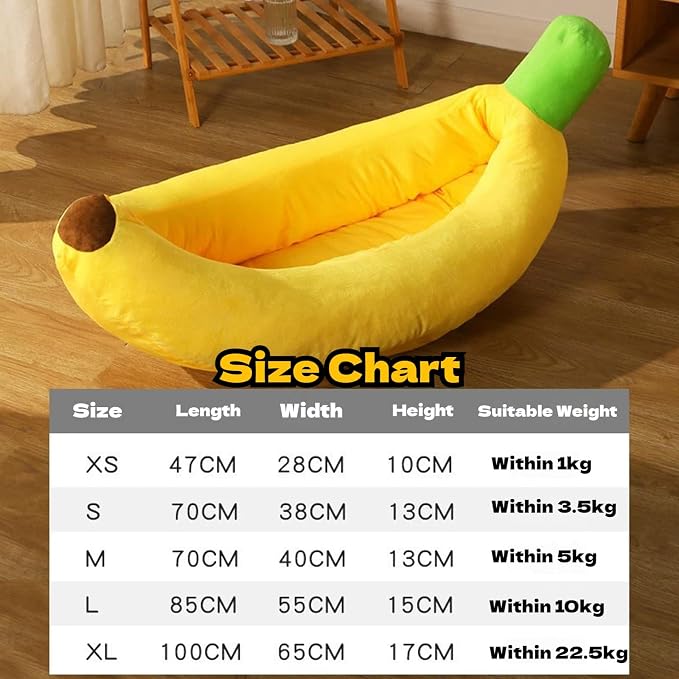 Banana Pet Bed for Small Dogs and Cats, Cozy Enclosed Calming Cave Bed with Removable Plush Cushion for Indoor Kittens Puppies Small Pets (Banana Bed + Bone Toy, Medium)