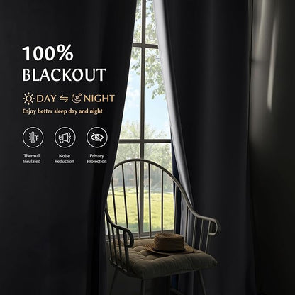 Beauoop White 100% Blackout Curtains 96 Inch Long 2 Panels