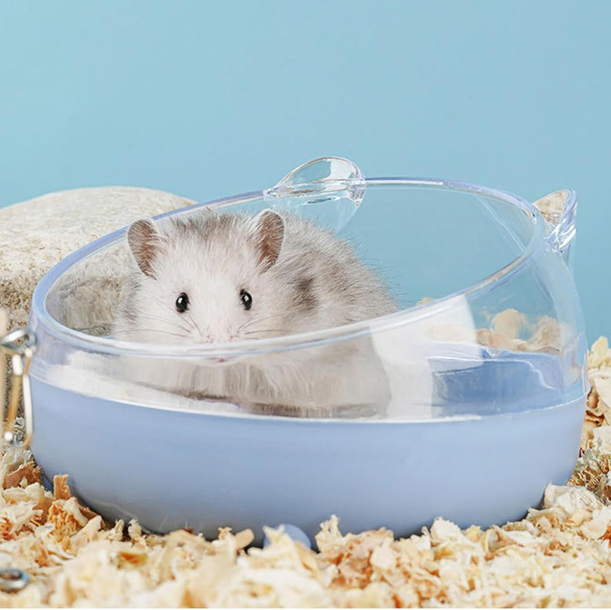 Meow&Woof Hamster Sand Bath Container, Large Sandbox Toilet Gerbil Batheoom, Tiny Chinchilla Dust Bathtub Sand Bath Box for Hamster Cage Accessories 6.5 Inch - Blue