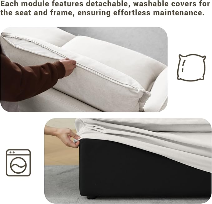 Lopzeho 146” Oversized Cloud Modular Sectional Sofa, Comfy Down Filled Cloud Couch with Removable Cover, 4 Seater Modular Couch with 2 Ottomans, U Shaped Sectional Couches for Living Room, Cream White