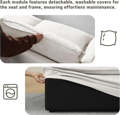 Lopzeho 146” Oversized Cloud Modular Sectional Sofa, Comfy Down Filled Cloud Couch with Removable Cover, 4 Seater Modular Couch with 2 Ottomans, U Shaped Sectional Couches for Living Room, Cream White