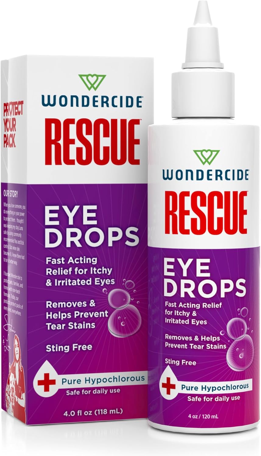 Wondercide Rescue - Eye Drops and Wash for Pets - Relief for Dogs and Cats from Allergies, Itchy Red Irritated Eyes, Discharge - with Pure Hypochlorous - 4 oz