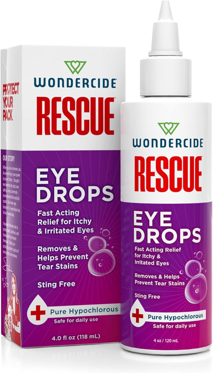 Wondercide Rescue - Eye Drops and Wash for Pets - Relief for Dogs and Cats from Allergies, Itchy Red Irritated Eyes, Discharge - with Pure Hypochlorous - 4 oz