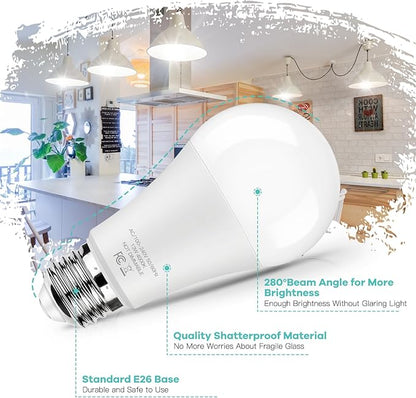 LED Light Bulbs 100W Equivalent 1500 Lumens, A19 13W 4000K Neutral White Non-Dimmable, Super Bright No Flicker Standard E26 Edison Screw Bulbs for Home, Bedroom, Office Lamp, 12-Pack