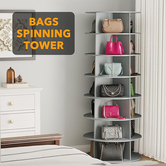 SpaceAid 7 Tier Rotating Shoe Rack Tower, Spinning Shoe Display Lazy Susan