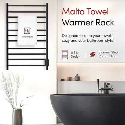 WarmlyYours Malta Heated Towel Rack, 11-Bar Electric Towel Warmer, Hardwired