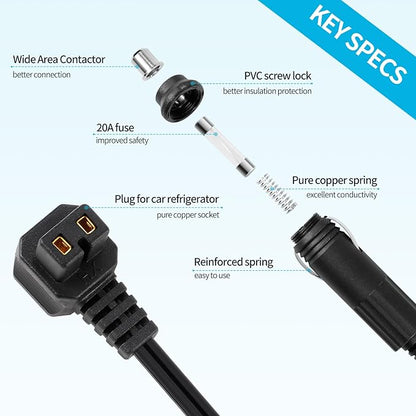 12V/24V DC Power Cord for Car Fridge Freezer、Portable Car Refrigerator，12 Volt