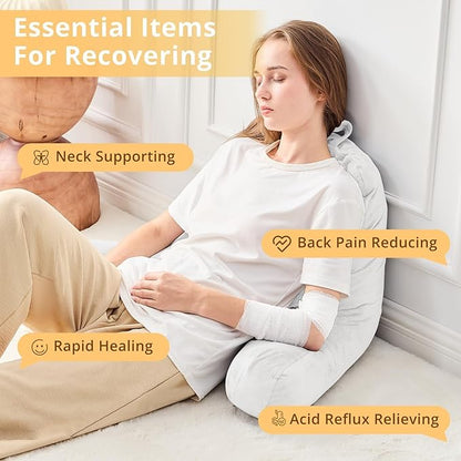 Sasttie Reading Pillow, Velvet Back Pillow for Bed Sitting Up, Adult Back-Rest Support Cushion with Arms for Sit Up on Couch, Sofa, and Floor, Dorm Essentials, Reading Accessories, White