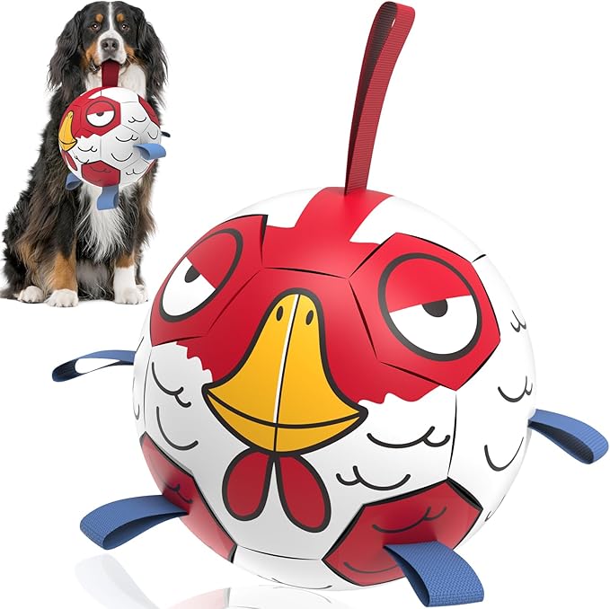 QDAN Dog Toys Soccer Ball with Straps - Durable Extra Large Dog Balls, Beach Pool Water Toys, Herding Balls (9 Inch)