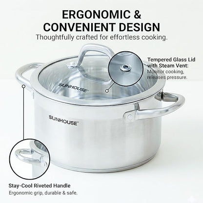 Sunhouse Professional 6.2-Quart Whole-Clad Multi-Ply Stainless Steel Stock Pot