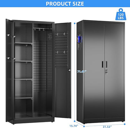 SUXXAN Broom Closet Storage Cabinet 71.4"x 31.5"x15.7", Metal Cleaning Cabinets