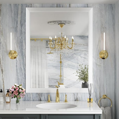 Amorho Bathroom Mirror, 28x36 Inch White Thick Metal Framed Wall Mirrors
