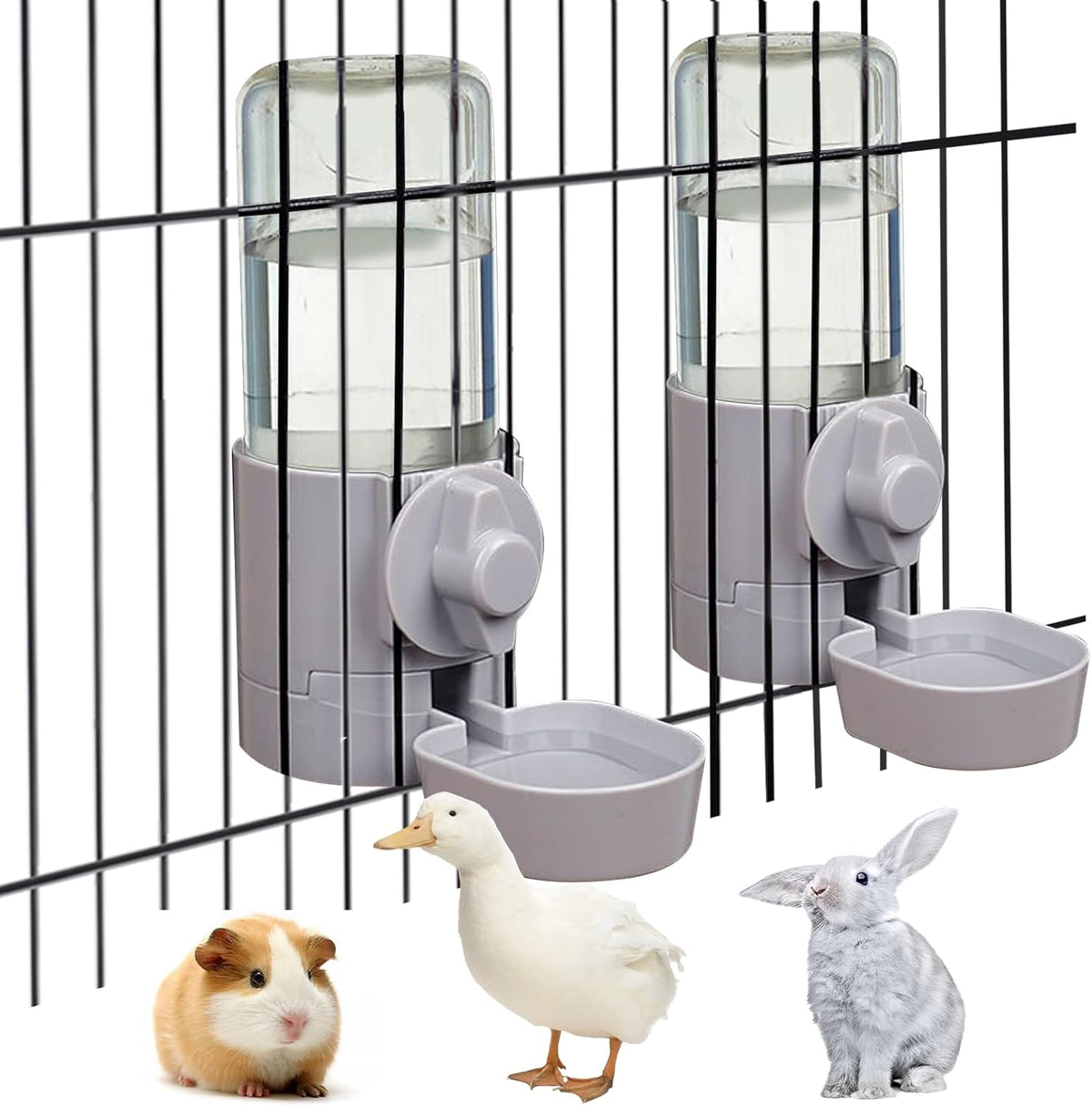 kathson 2Pcs Rabbit Water Bottle 17 OZ Bunny Hanging Water Fountain Automatic Guinea Pig Water Dispenser No Leak Drinking Feeder for Bunny Chinchilla Hamsters Cat Dog Small Animals(Grey)
