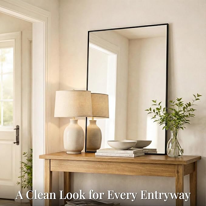48''x36'' Extra Large Black Bathroom Mirror, Metal Framed Vanity Mirror