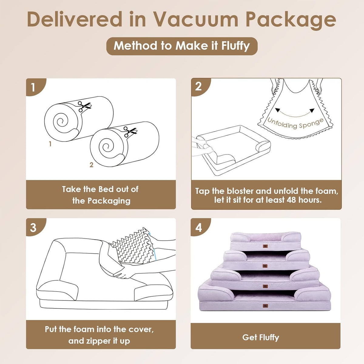 EHEYCIGA Orthopedic Dog Beds Large Sized Dog, Waterproof Memory Foam Pet Bed with Sides, Non-Slip Bottom Large Pet Bed with Washable Removable Cover, Lilac