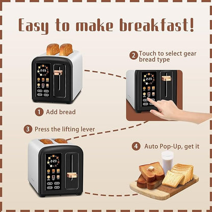 SEEDEEM Toaster 2 Slice with Touch Screen, Faster Heating Speed, 7 Shade Setting