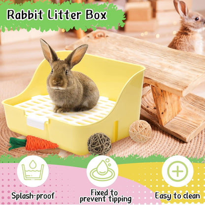 15 Pcs Rabbit Starter Kit Small Rabbit Litter Box Animal Grooming Kit Bunny Toys Bowl Blankets with Cleaning Set for Guinea Pig Accessories(Blue)